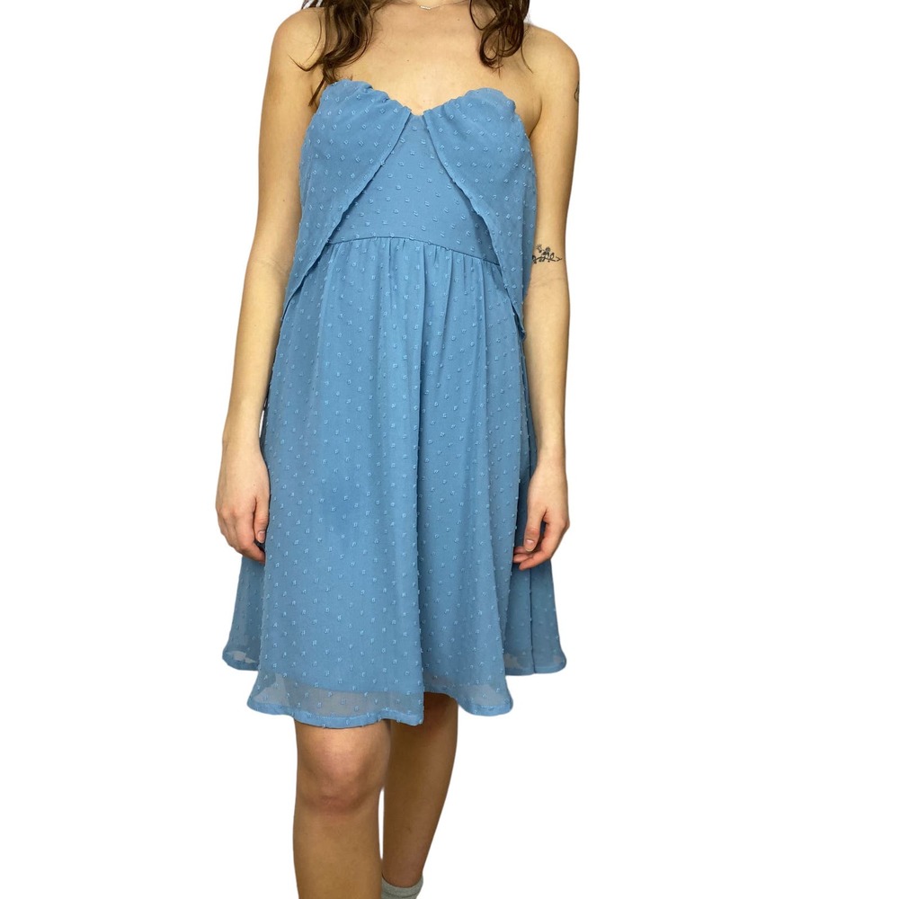 Lulu's Light Blue chiffon Off the Shoulder Knee Length Dress Medium - Picture 6 of 10